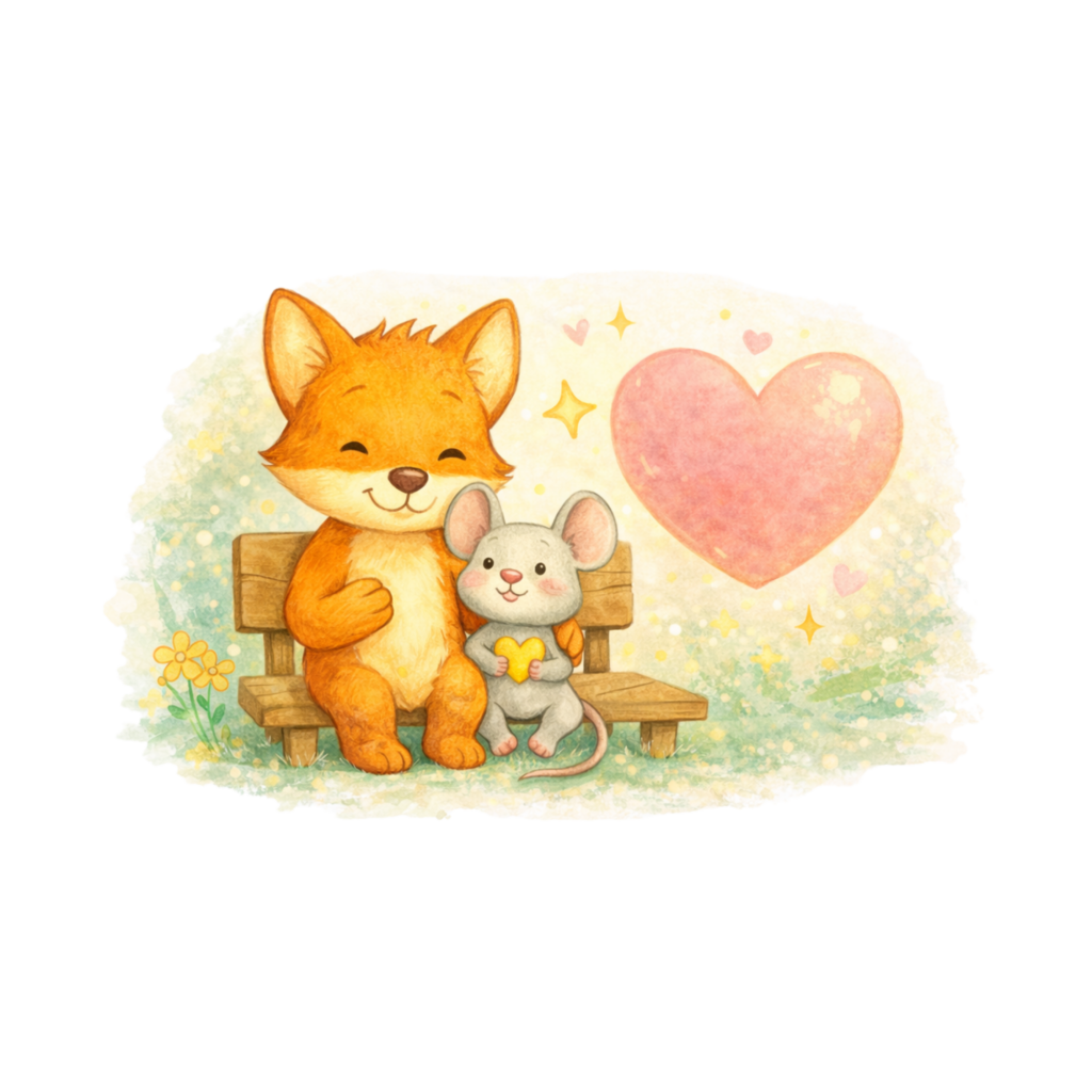Illustration d’un renard et d’une souris exprimant la tendresse et les émotions